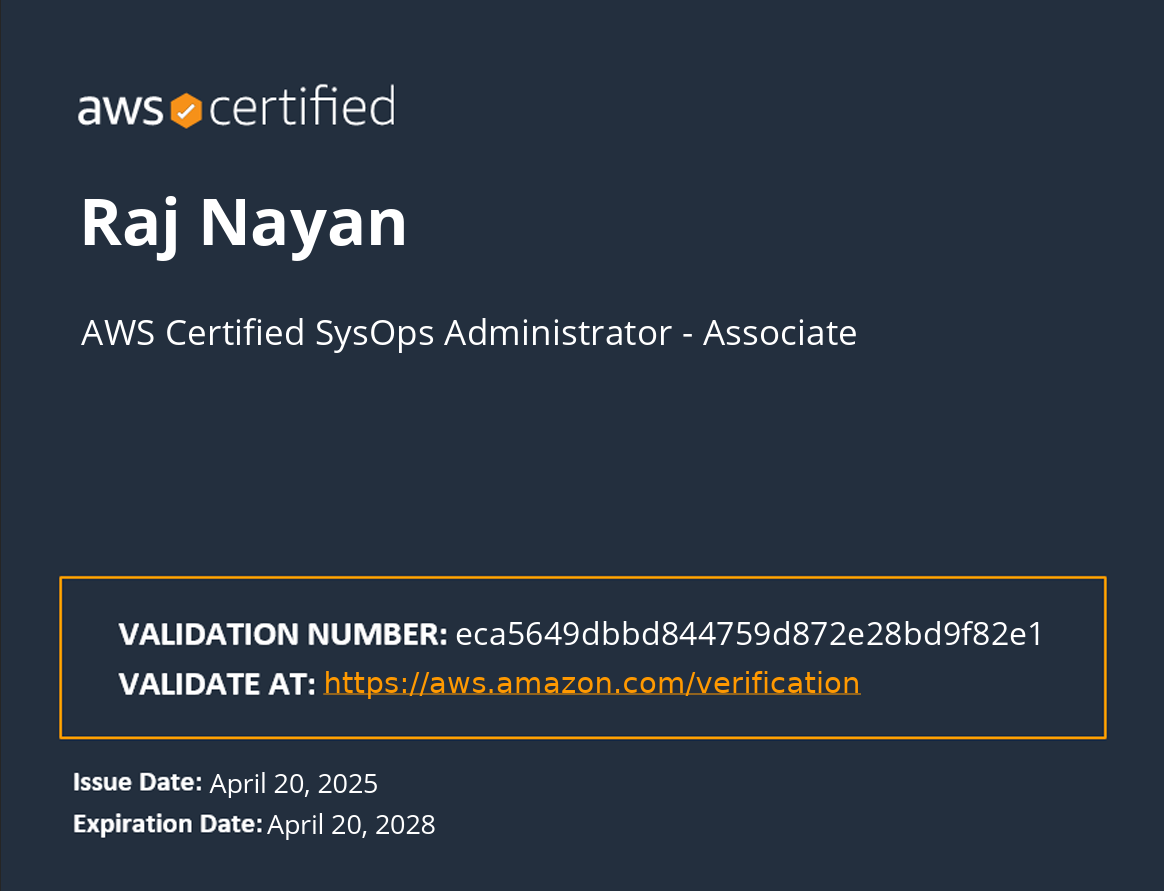 AWS Certified SysOps Administrator certificate
